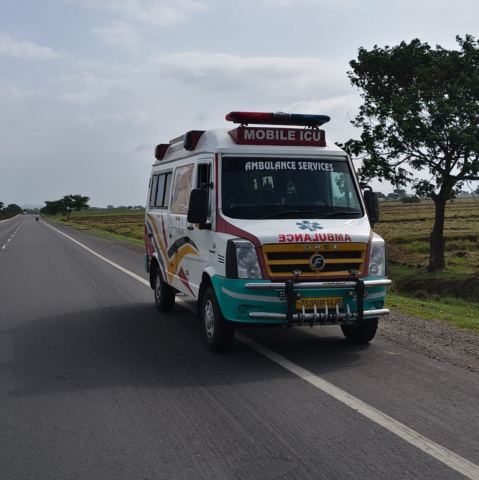 Life Line mobile ICU ambulance on an open highway
